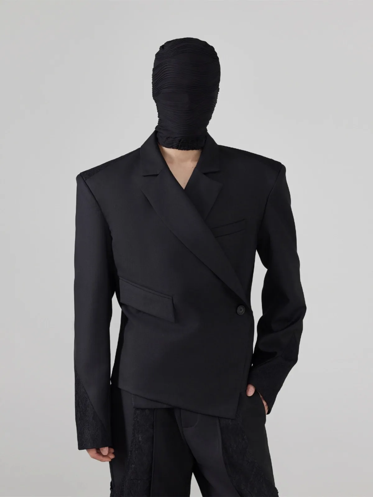 Mauroicardi outono curto preto cabido blazers assimétricos para homens ombreiras único botão elegante roupas de grife de luxo