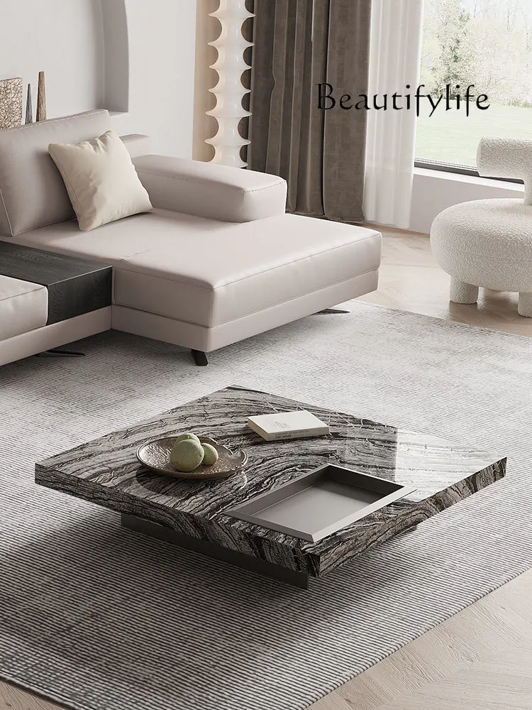 Modern Light Luxury Marble Coffee Table Home Living Room Square Simple Coffee Table Large Apartment Quiet Style