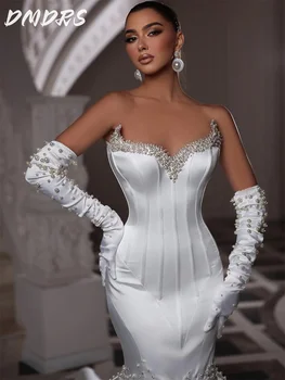 Elegancka suknia ślubna o kroju syreny 2025 urocza suknia ślubna bez rękawów formalna perłowa suknia balowa bez rękawiczek dostosowana