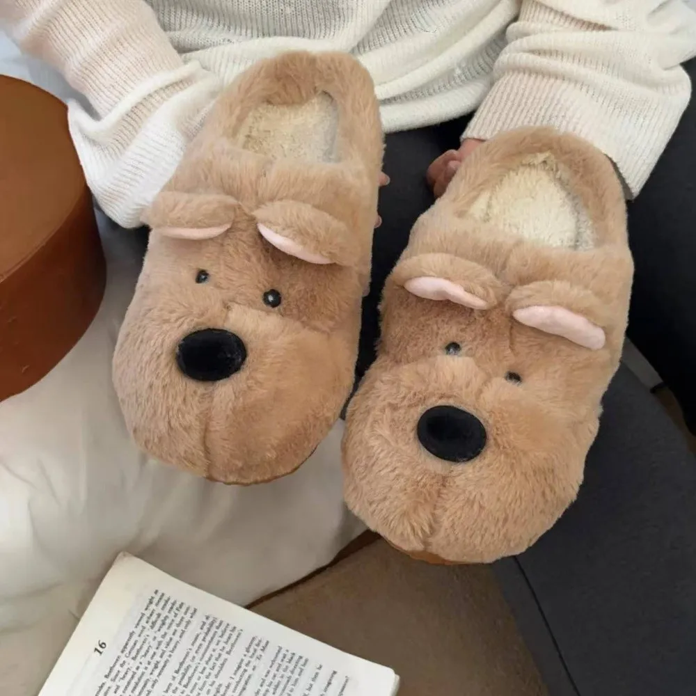 رقيق الشتاء جرو نعال قماش المرتفعات الغربية الكلب الكرتون الدافئة نِعال من الفراء المضادة للانزلاق طالب Y2K شبشب كلب