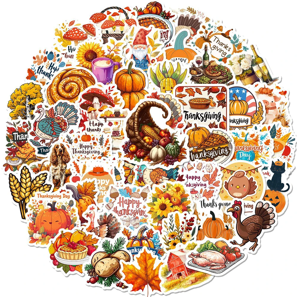 10/30/50PCS Wheat Thanksgiving Sticker Autumn Harvest Festival Celebration Graffiti Decoration Suitcase Refrigerator Decal Toy