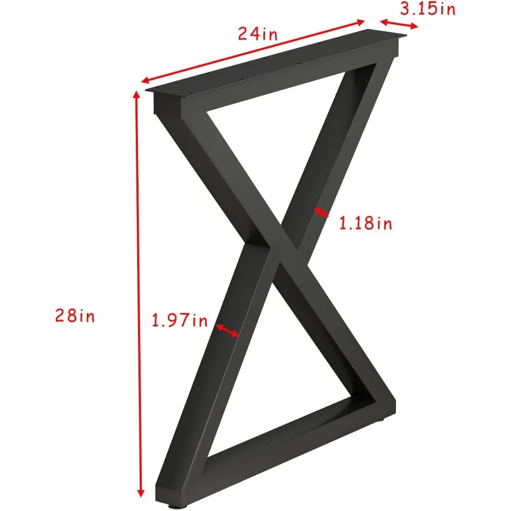 Pernas de mesa de metal resistentes para mesas de jantar e cozinha, 28 x 24, conjunto de 2, pernas de móveis de uso múltiplo