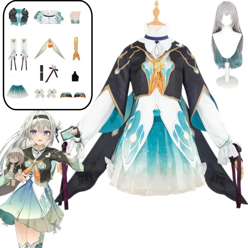 D12Firefly Game Honkai Star Rail مجموعة كاملة الدعاوى الموحدة الدعائم حفلة الهالوين اليراع شعر مستعار تأثيري زي ل W