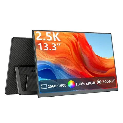 MAFNKOU 13.3'' Portable Monitor 2.5K External Display 16:10 Second Monitor Screen With Dual Speaker Type-C HDMI for Xbox Switch Phone