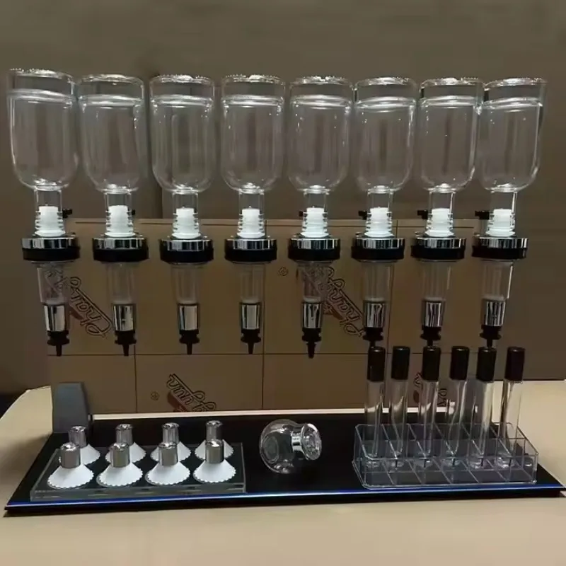 

New Design 8 Heads Perfume Bar Acrylic Display Stand Set 8 Heads Perfume Vending Machine Perfume Filling Machine Set