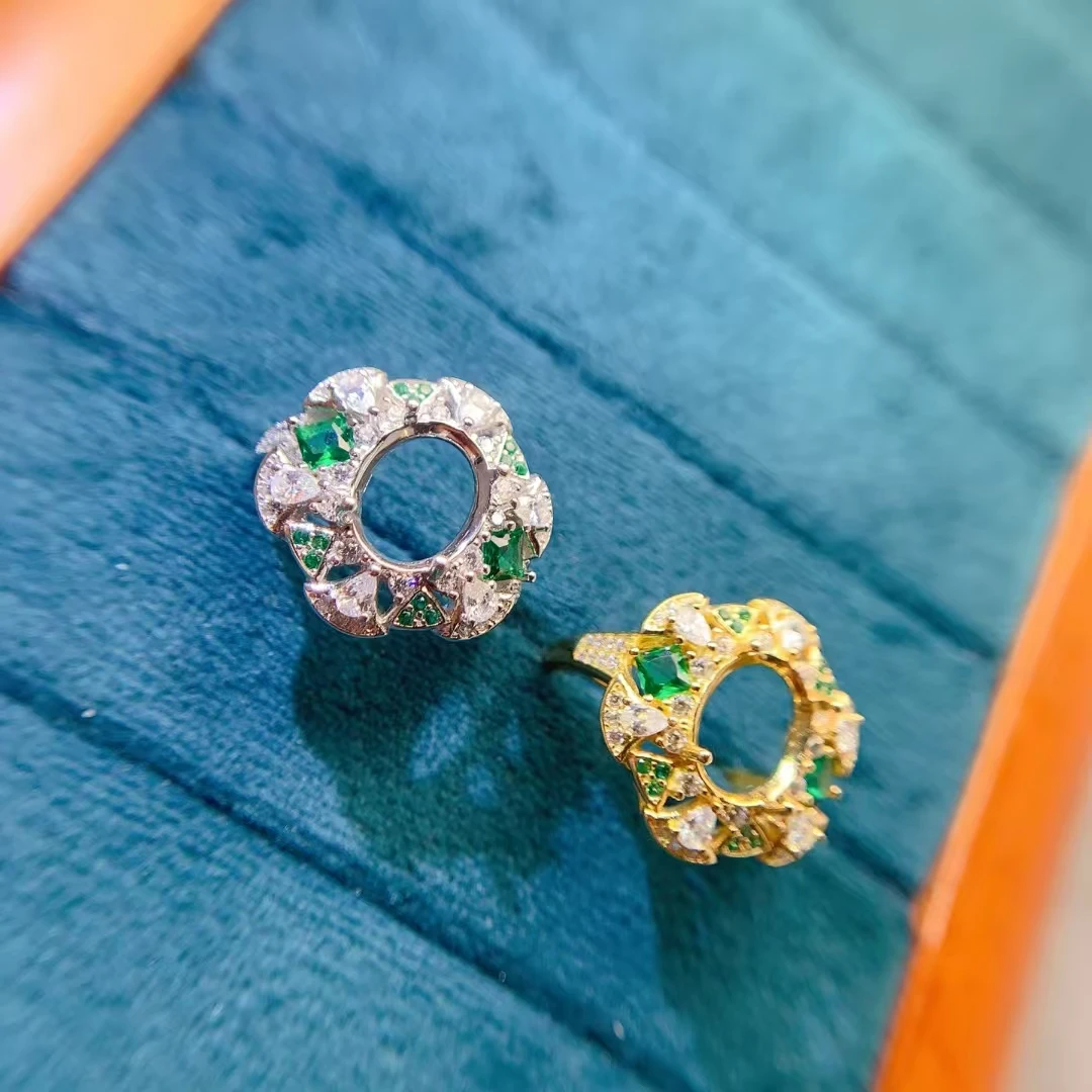 8 มม.* 10 มม.925 เงินกึ่ง Mount แหวนพลอย 18K Gold Plated เงินสเตอร์ลิงเครื่องประดับ DIY ผู้ผลิต