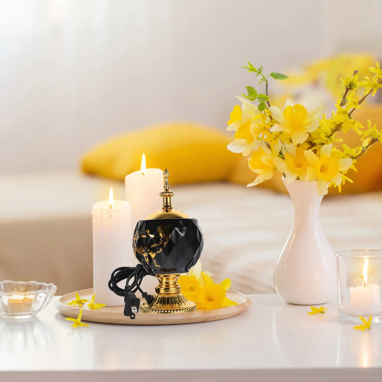 

Electric Incense Burner with Us Plug 110V Vintage Metal Censer Holder for Aroma Relaxing Temple Home Decor Incense Burner Plug