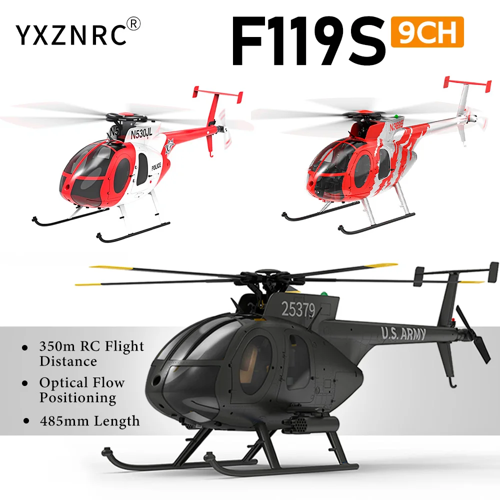 YUXIANG F119S(MD500) Helicopter 9CH GPS 1/16 Optical Flow +LiDAR TOF/Altitude Hold Dual Brushless 350m 18Min Fight RC Airplane