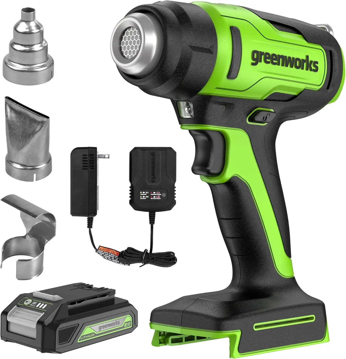 24V Cordless Heat Gun, 2.0Ah Battery & Charger Included - Hot Air Tool Kit, Max to 1000℉/538℃ with 3 Nozzles for Home