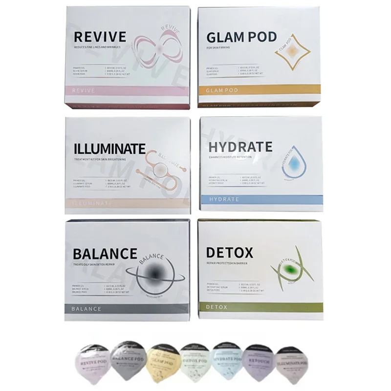 CO2 Gel Detox Glam Revive Illuminate Exfoliate Pods Facial SPA CO2 Bubble Oxygen Beauty Machine Serum Oxygen Pods Capsule Kits