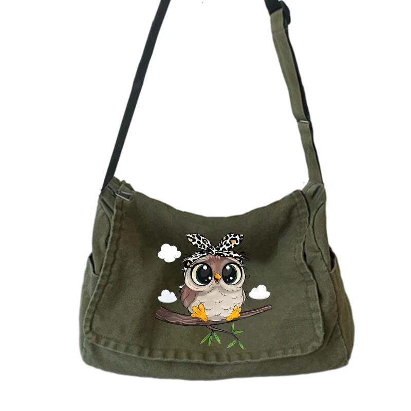 

Playful Owl Print Women's Canvas Shoulder Bag Multiple Pockets Tote Crossbody Bag For Women Messenger Bag Commuting