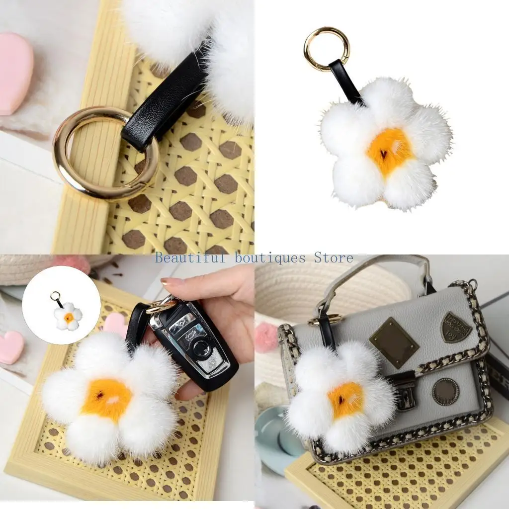 U4LF Lovely Bag Charm for Purse Backpack Decorations Purse Charm Car Keyring Plush Flower Charm Handbag Accessories