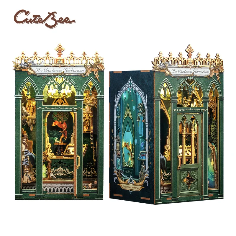 

CUTEBEE Book Nook DIY Kit with LED Light 3D Miniature Dollhouse Bookshelf Insert for Home Office Decoration Unique Gift Idea