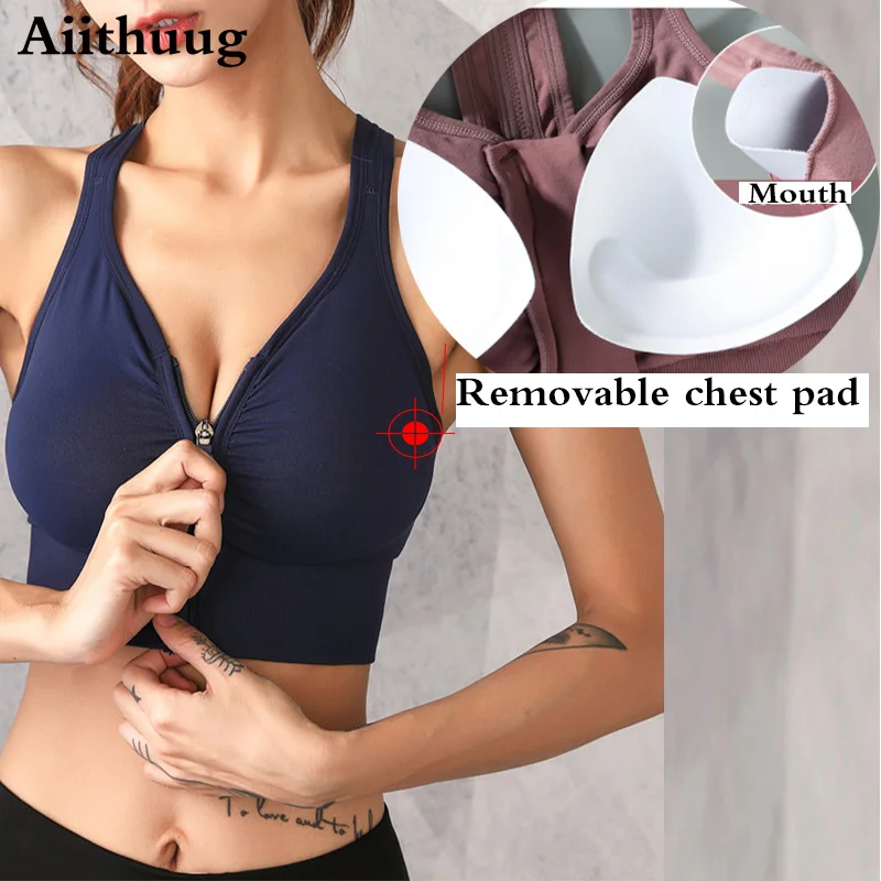 Aiithuug Reggiseno sportivo da donna con zip frontale Reggiseno da corsa ad alto impatto Top Reggiseni yoga attivi Cerniera con coppe imbottite