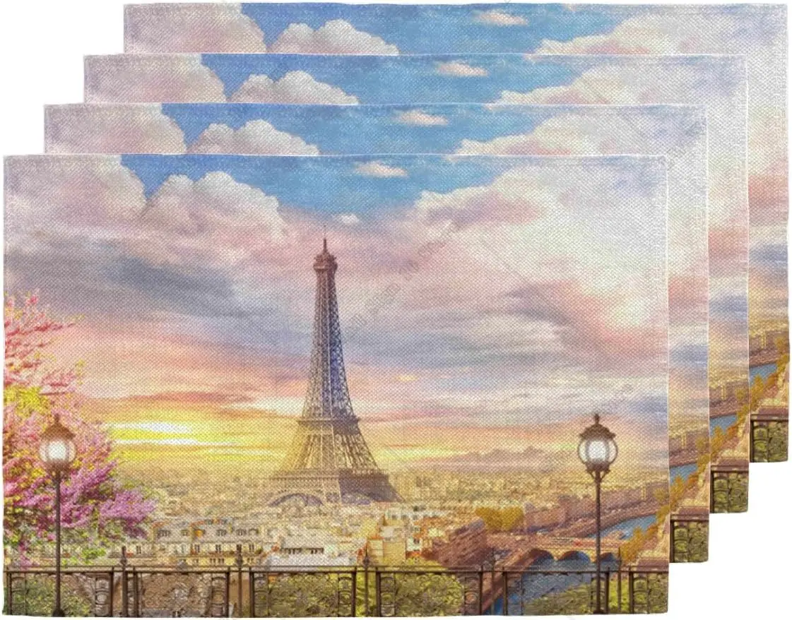 Modern The Paris Tower Placemats Set of 4 Washable Placemat Waterproof Place Mats for Party Home Dining Table Decor 18x12 in