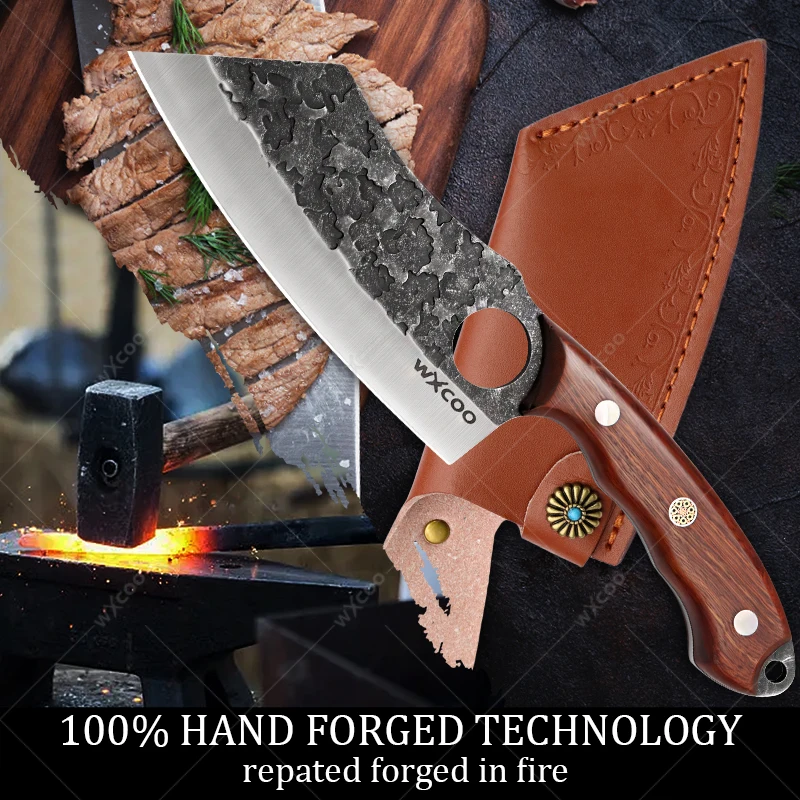 Forged Kitchen Chef Knife Stainless Steel Meat Fish Fruit Knife Professional Butcher Cleaver Boning Knife Scissors with Cover