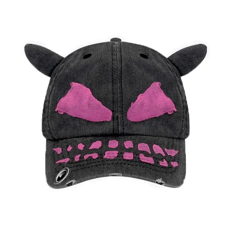 

Distressed Devil Horn Hand-painted Hole Baseball Hat Street Trend Men Women Personality Adjustable Casual Cosplay Hiphop Caps