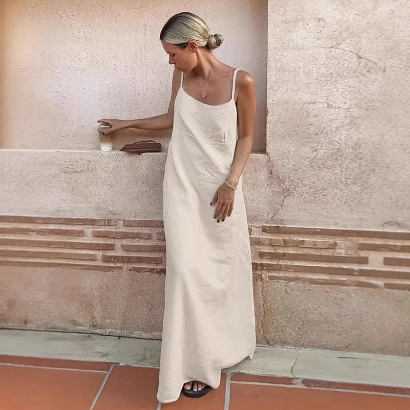 

2026 Summer New Solid Color Simple Casual Strapless Long Dress Women A Line Loose Breathable Dress Multi Color Optional