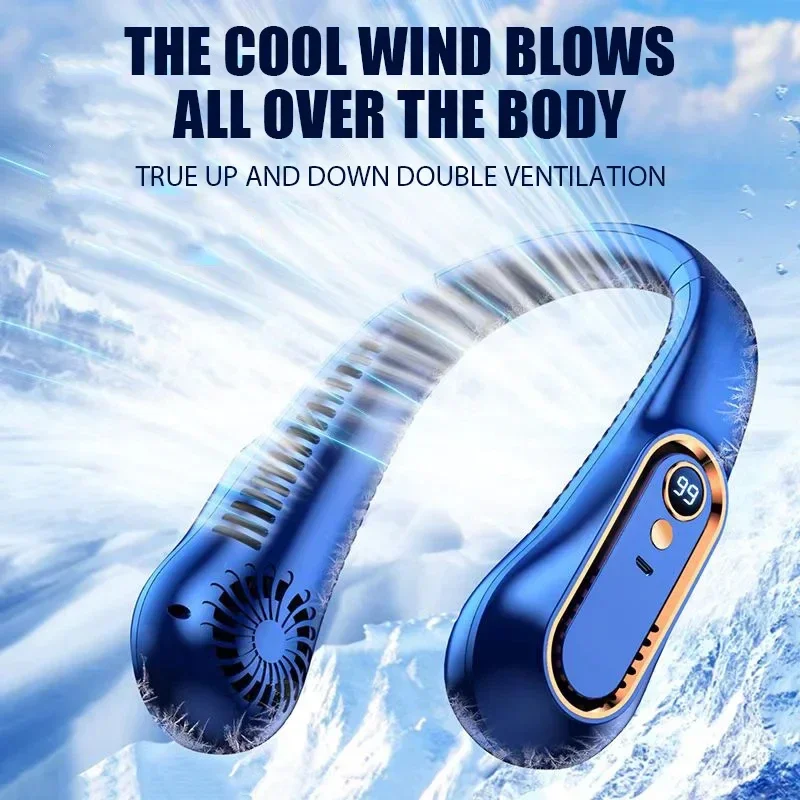 

New Portable Mini Neck Fan Bladeless 360 Degree Neckband Fan Digital Display Power Cooler USB Rechargeable Neck Fan