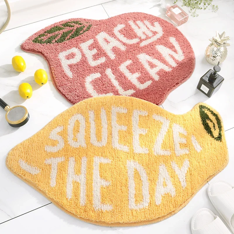 

Creativity Doormat Cartoon Fruit Carpet Flocking Non-slip Bath Mat Lemon Peach Home Land Pad Bedroom Toilet Doorway Floor Mat