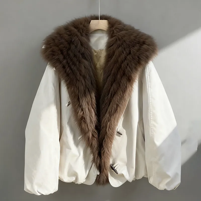 Women's Winter Down Jacket With Big Real Fox Fur Collar For Women Coat Thick White Duck Short Lightweight padded jackets Sale