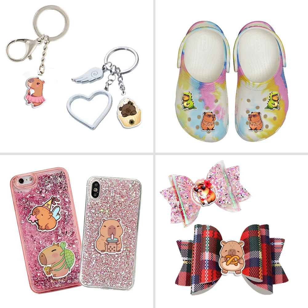 10pcs/lot Capybara Resin Planar Transparent Glitter Acrylic Flatback for Badge Hair Bow Keychain Pendant Brooch Badge Personaliz