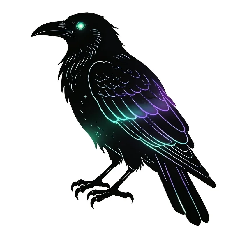 1Pc 2D Flat Color Glow Raven Vinyl Sticker, Waterproof Decal for Car Window Bumper Decor, Holiday Gift