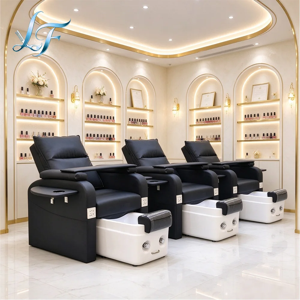 High End Nail Salon Pedicure Station Modern Electric Recline Foot Spa With Cup Holder And Phone Charger