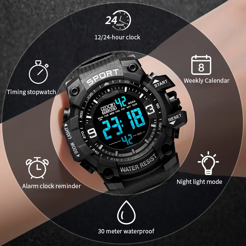 NEW ARRIVAL SPORTS WATCHES FOR MEN Outdoor Sports Waterproof LED Electronic Watch Rubber Student Digital Multifunction Gifts