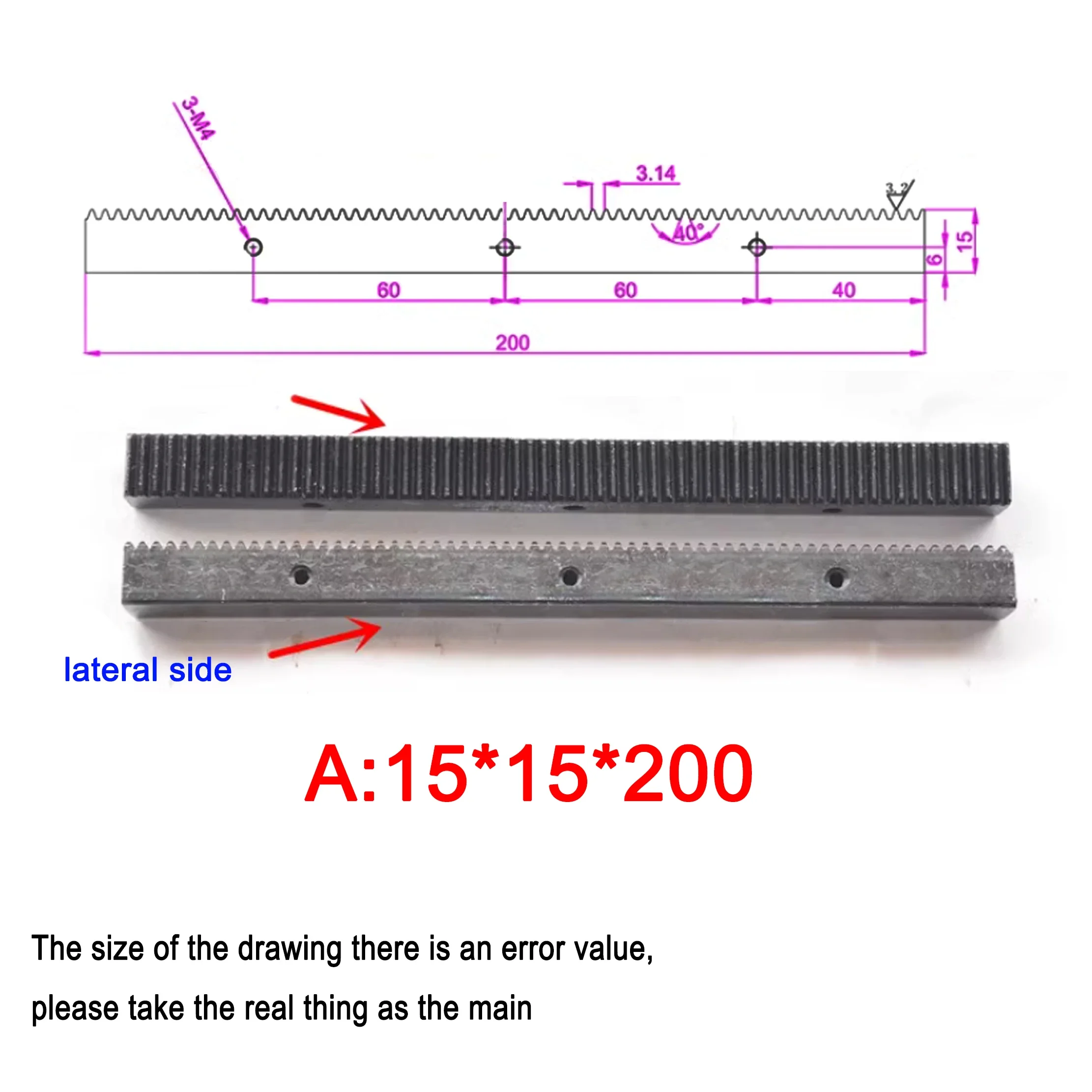 1PC 1-2M Gear Straight Rack Finished Hole Side Punching Drilling Spur Rack Material Model for Small Manufacturing of Steel Rack