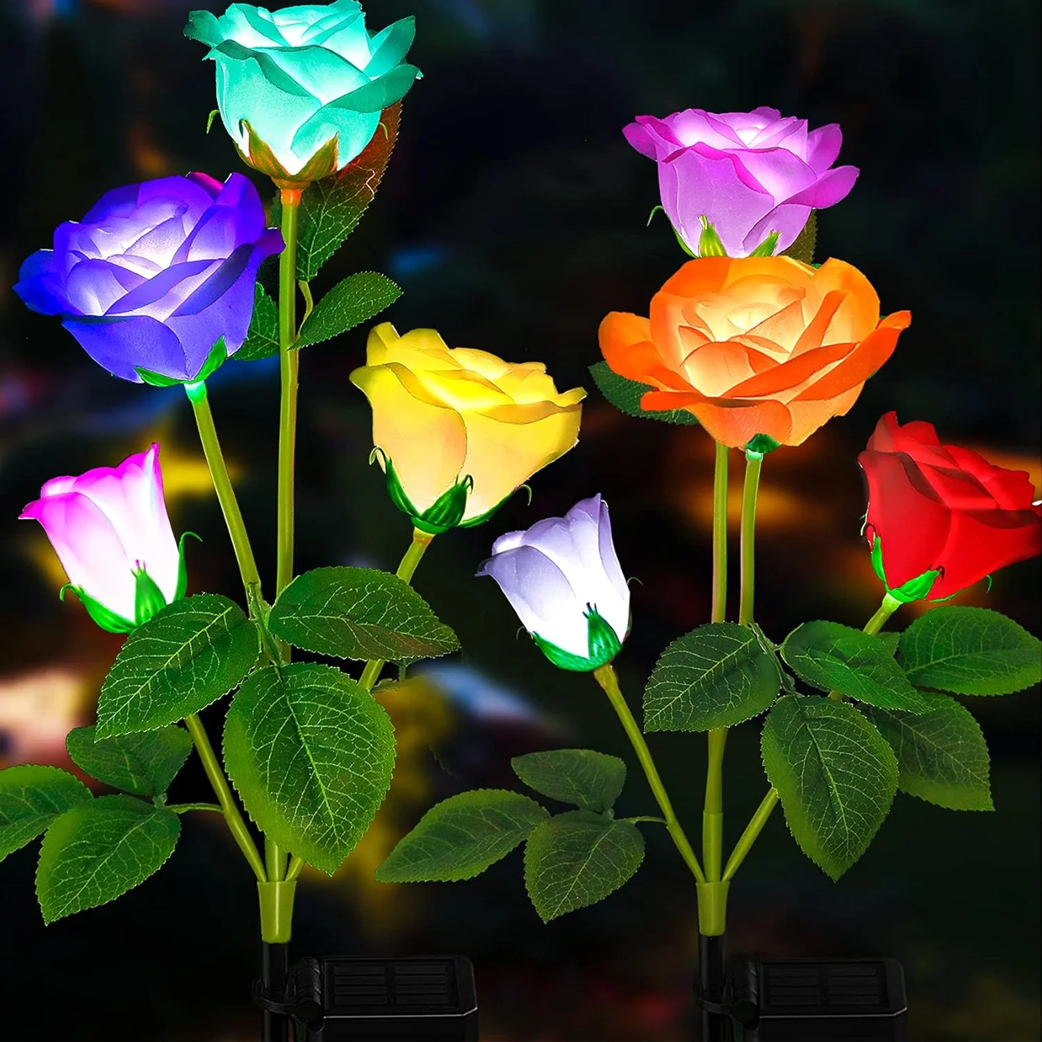 LED Solar Rose Flower Lights for Outdoor Garden Lighting Yard Decoration Solar Powered Fairy Light Waterproof 7 Color Changing