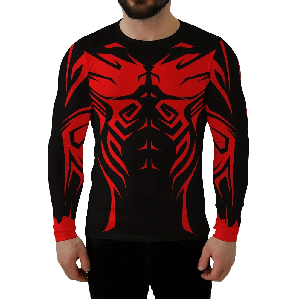 

Футболки для мужчин, модные повседневные спортивные футболки с 3D геометрическим принтом и круглым вырезом, свободные футболки с длинными рукавами для спортзала, одежда