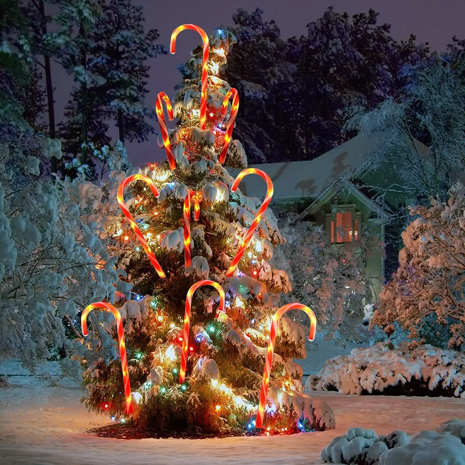 مصابيح قصب الكريسماس ، ديكور العام الجديد ، إكليل العطلة ، إكليل خارجي ، ديكور الحديقة ، مصباح خرافي ، ضوء سلسلة شمسية مقاوم للماء