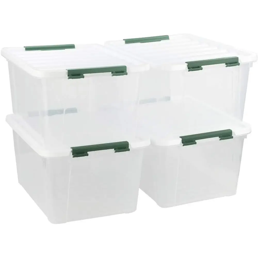 

Set of 4 Clear 35-Quart Stackable Storage Bins with Lids and Handles