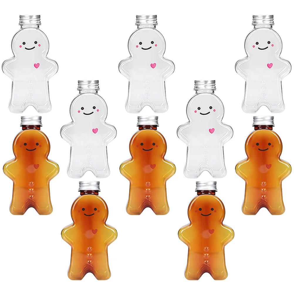 10 Pcs Clear Water Bottle Christmas Drink Gingerbread Man Bottles Container Decorative Beverage Themed Candy Jars