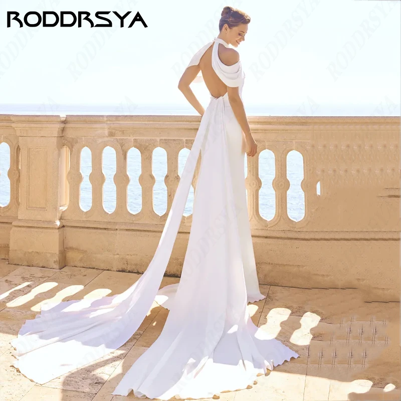 RODDRSYA Elegant Halter Mermaid Wedding Dresses For Women Soft Chiffon Sleeveless Vestidos De Novia Sexy Backless Bridal Party