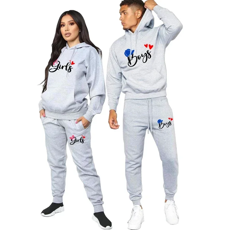 Boys Girls Letters Print Couples Hoodie Sets Men Women Unisex Sweatshirt Sweatpant Suit Lover Hoody Jogging 2 Pieces Streetwear