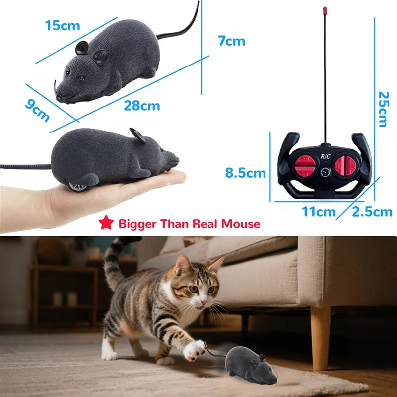 ABUH-Rat Mouse Cat جهاز تحكم عن بعد RC حيوان مزيف واقعي للقطط والكلاب والحيوانات الأليفة هدايا (Nly هدية رمادية Noveltygift #6