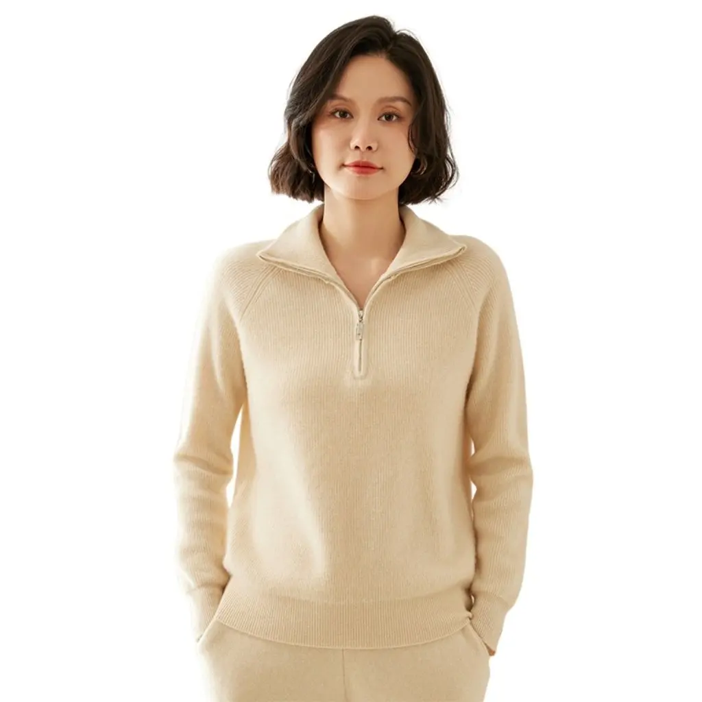 

Women's Cashmere Pullover Sweater Half Zipper Yuanbao Needle Thick Knitted Base Shirt Casual Autumn Winter Loose Fit