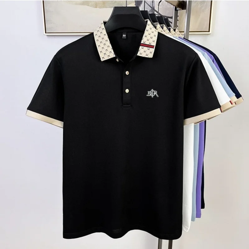 

High end brand men's short sleeved polo shirt fashion boutique badge golf top business casual comfortable breathable new T-shirt