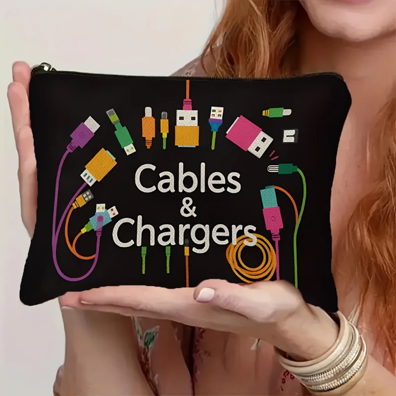 

1 шт., сумка-органайзер для технических аксессуаров — дорожная косметичка с красочными значками, портативное хранилище для зарядных устройств, кабелей, блоков питания