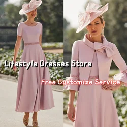 2 Piece Crepe Beaded Wedding Guest A-Line Mother Of The Bride Dress Feather Jacket Bow Party Gown elegantes 2024 juveniles