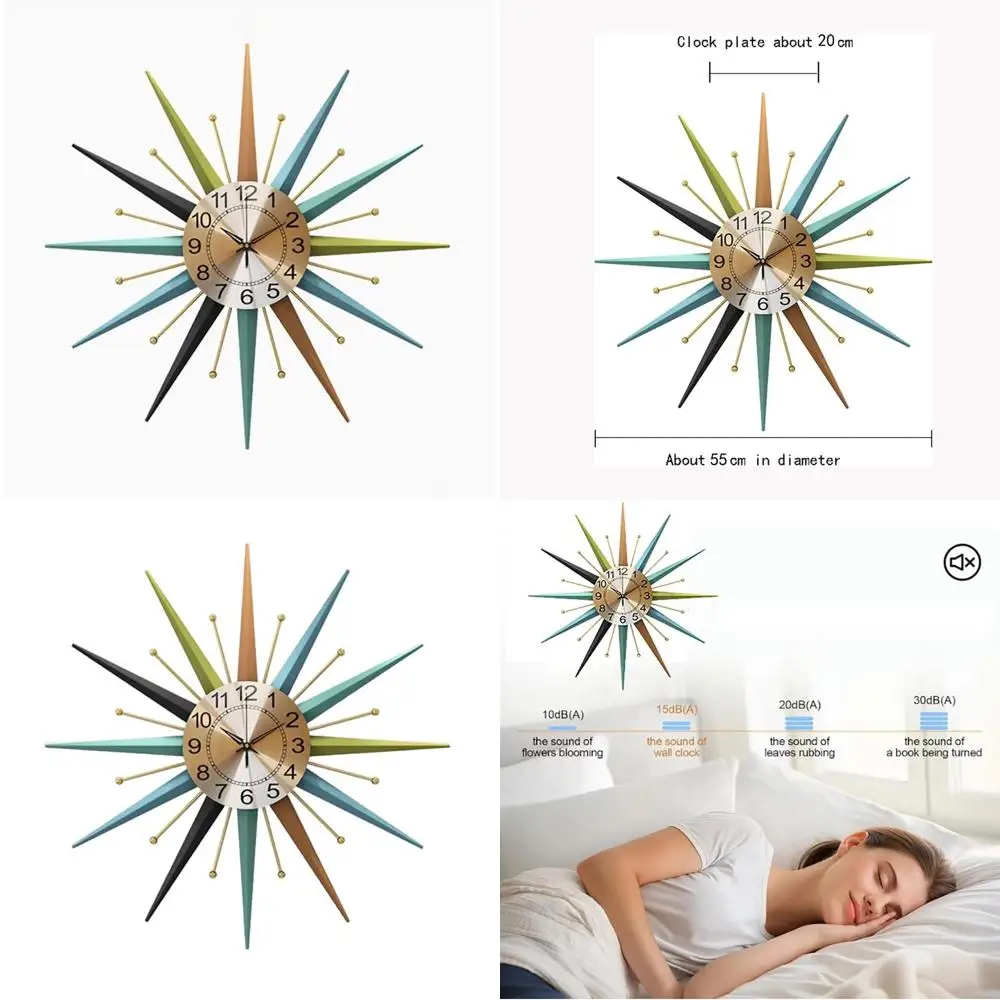 

22 Star-Shaped Crystal Wall Clock, Silent Mid-Century Style, Ideal for Home & Office