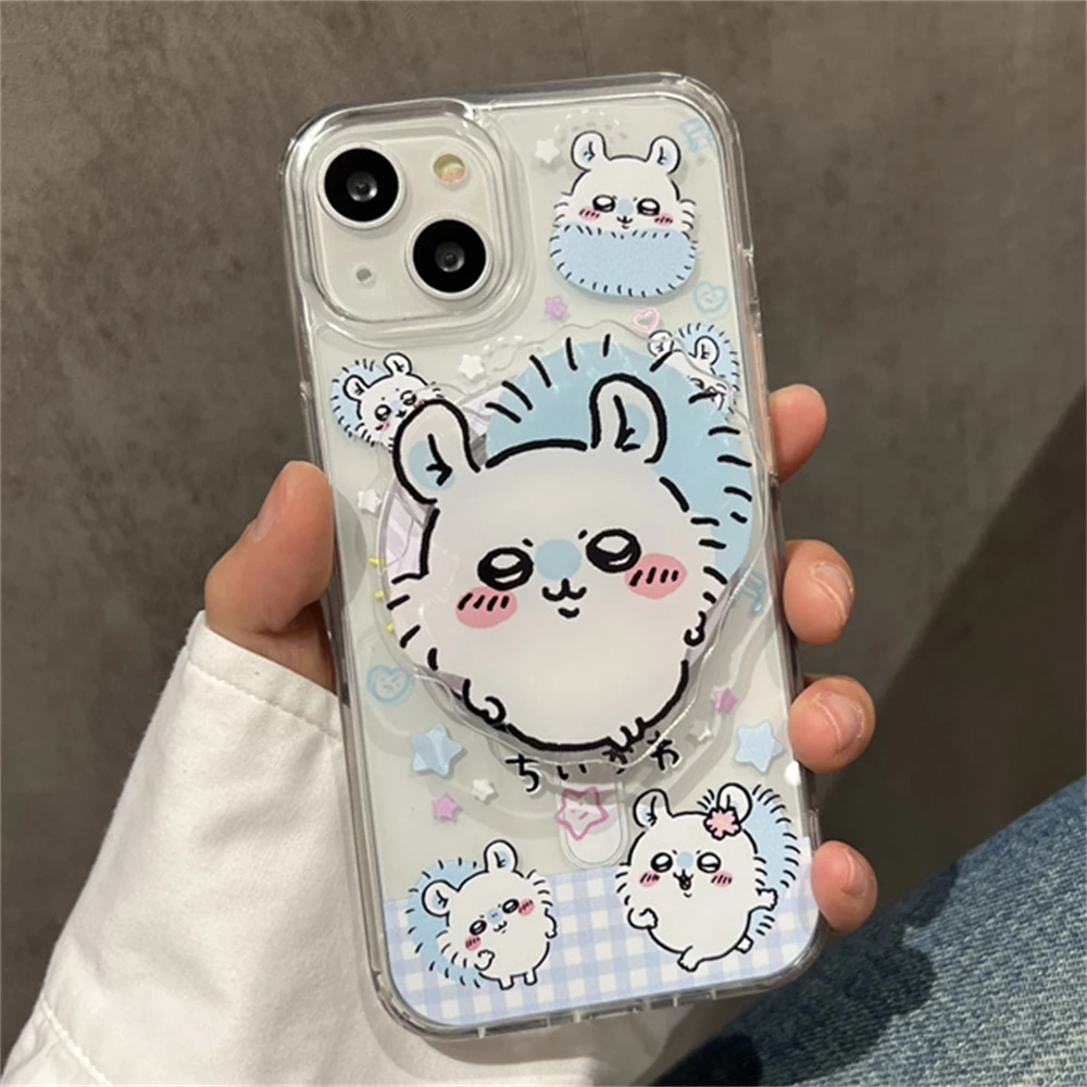 Korean Cute 3D Cartoon Stand For Magsafe Wireless Charge Phone Case For iPhone 15 14 13 12 11 Pro Max X XR Plus Magnetic Cover