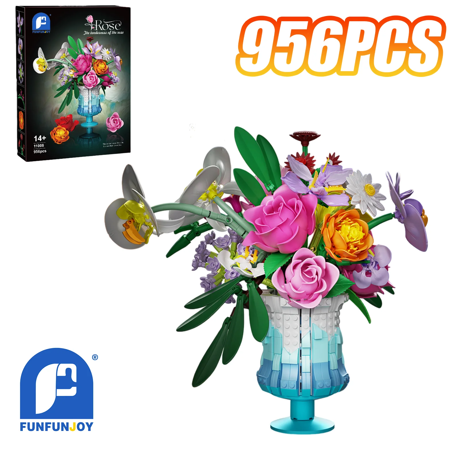 

MOC 956PCS Flower Building Blocks Bricks Bouquet Set with Vase Table Decor Romantic Gift for Adult Girlfriend Birthday Pre