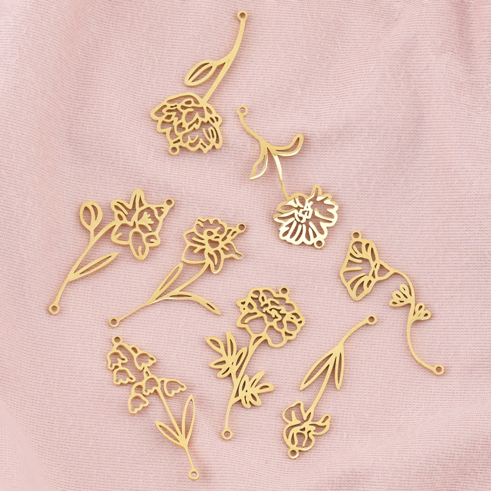 1 PC 304 Stainless Steel Birth Month Flower Connectors Multicolor Hollow Flower Connector Findings for DIY Necklace Women Gifts
