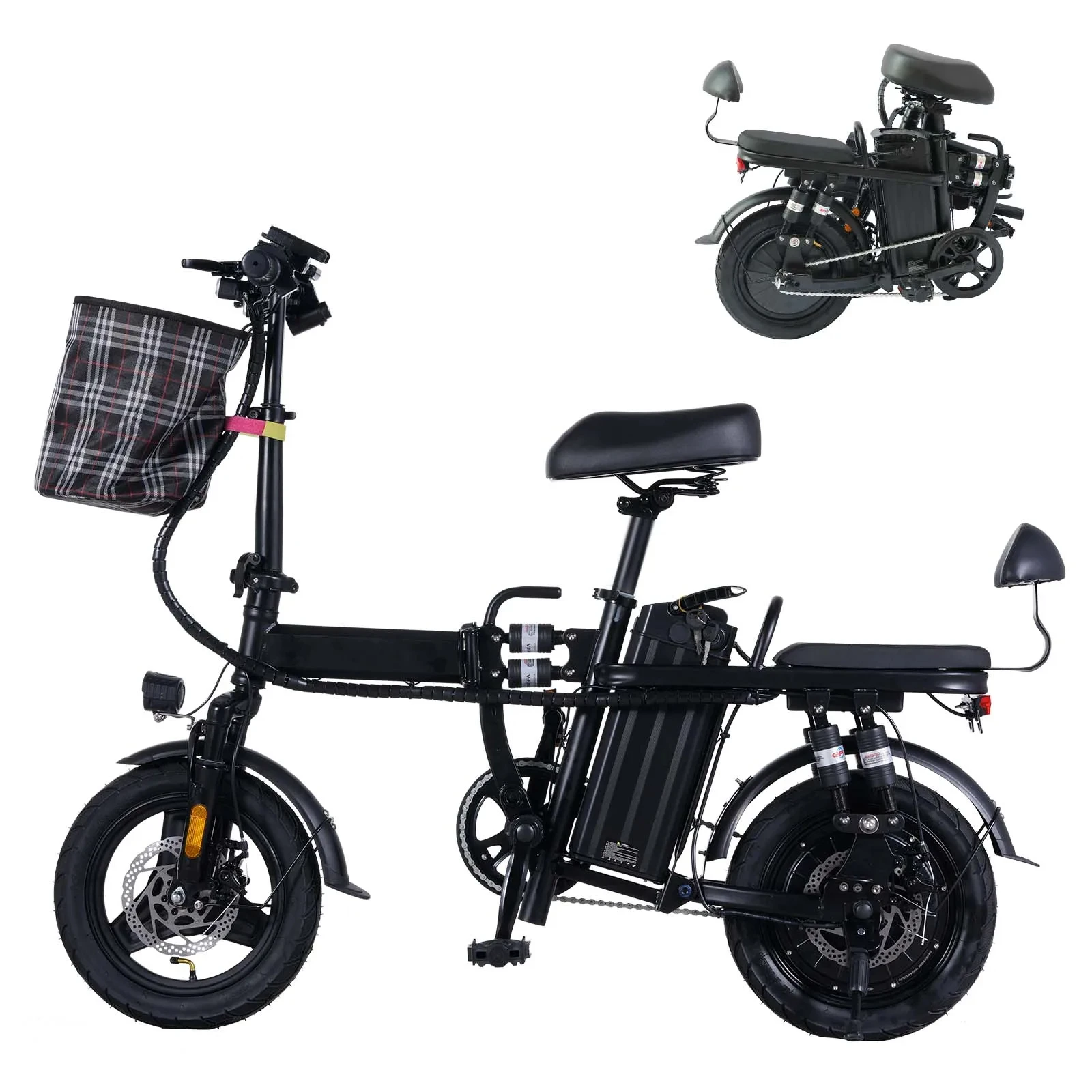 

48V/500W Disc Brake Adult Foldable Electric Bicycle 14inch Tubeless Tire 20mile/h Max Speed Fit Riders Up To 70 Inches In Height