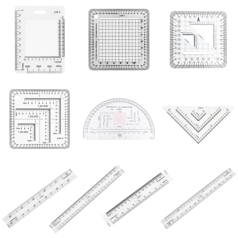 MP-1 Coordinate Scale Map Plastic Military Protractors Outer Edges 0-6400 Miles N0HC