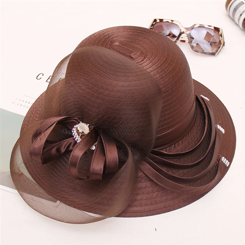 Braided Kentucky Derby Sun Hats for Women Wide Brim Cap Wedding Church Party Beach Outdoor Bucket Hat Summer Accessories