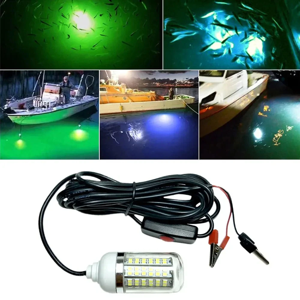 12V Underwater Lamp 15W 108 LEDs Night Fishing Light IP68 Waterproof Multicolor Deep Attracts Fish Finder Lamp Boat Lights